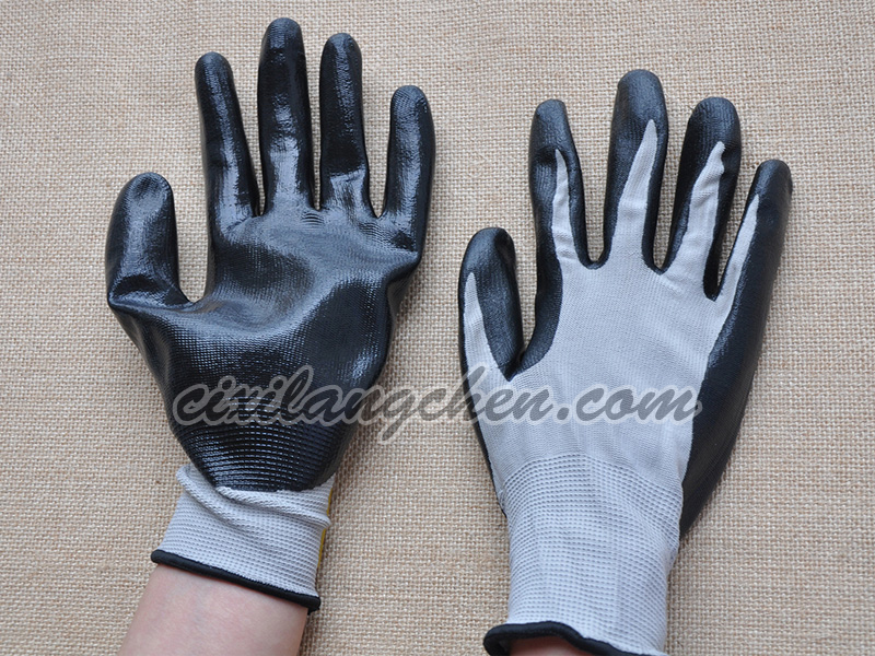 100% poly liner Nitrile coated glove 13T-DIP-001
